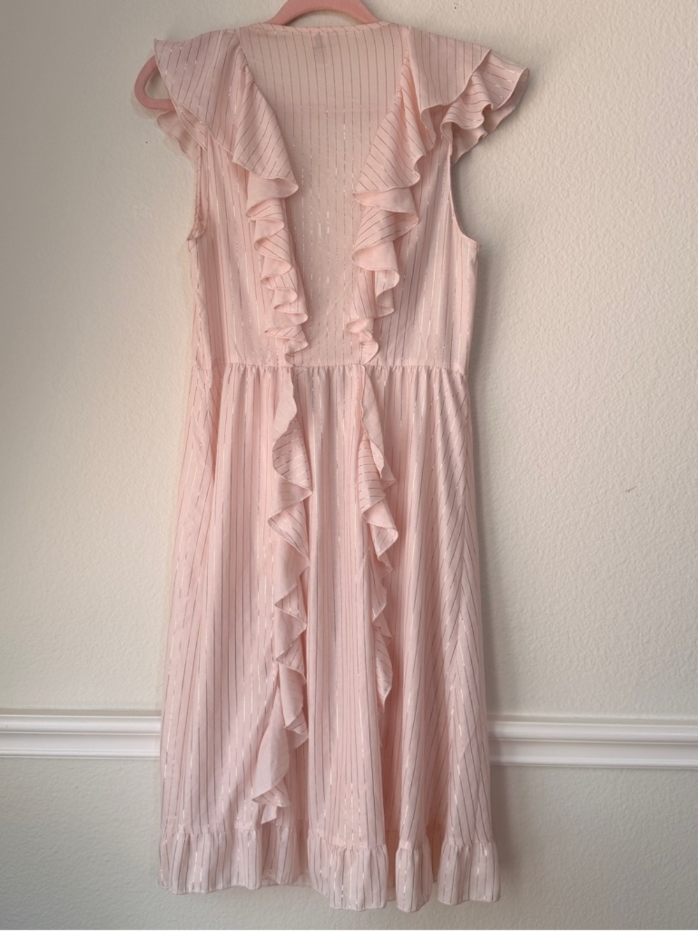 Victoria’s Secret Blush Pink Sheer Ruffle Robe Stripe Tie Front Coquette Fairy S - Picture 2 of 15